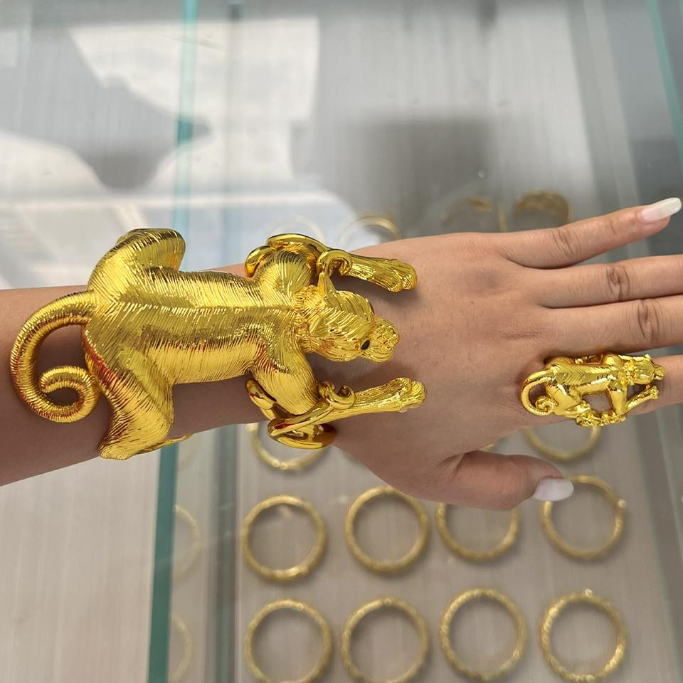 Leopard Bangle with Ring Jewelry Set for Women Dubai Gold Color Cuff Bangle Cocktail Ring