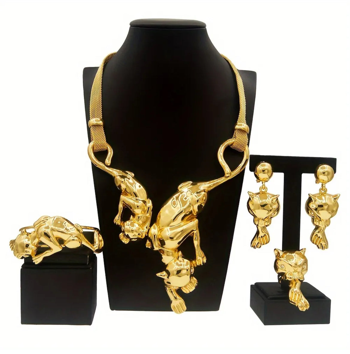 5pcs Latest Italian Golden Plated leopard Jewelry Set