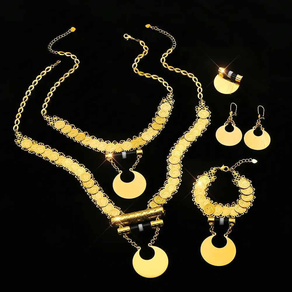 قلادة قمرية دائرية متصلة بعملة معدنية من Someta Jewelry، مجموعة من خمس قطع من إكسسوارات الزفاف النسائية المطلية بالذهب عيار 18 قيراطًا