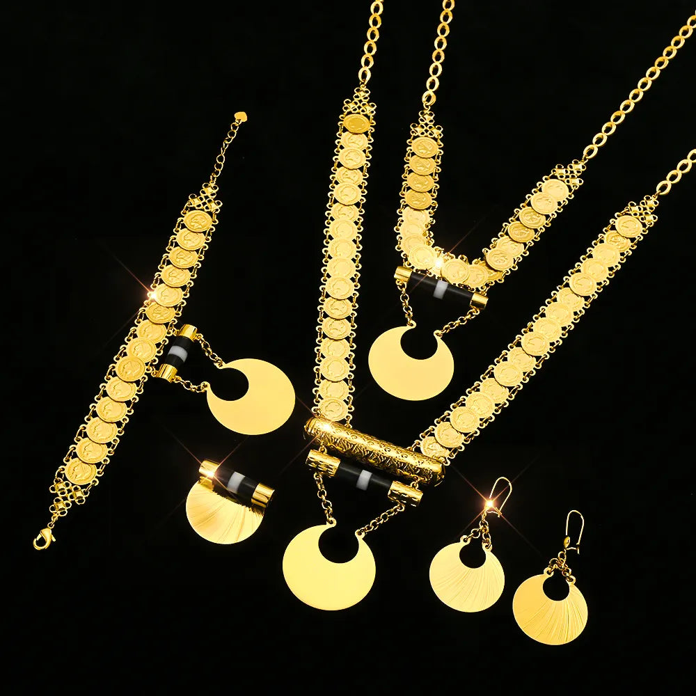 قلادة قمرية دائرية متصلة بعملة معدنية من Someta Jewelry، مجموعة من خمس قطع من إكسسوارات الزفاف النسائية المطلية بالذهب عيار 18 قيراطًا