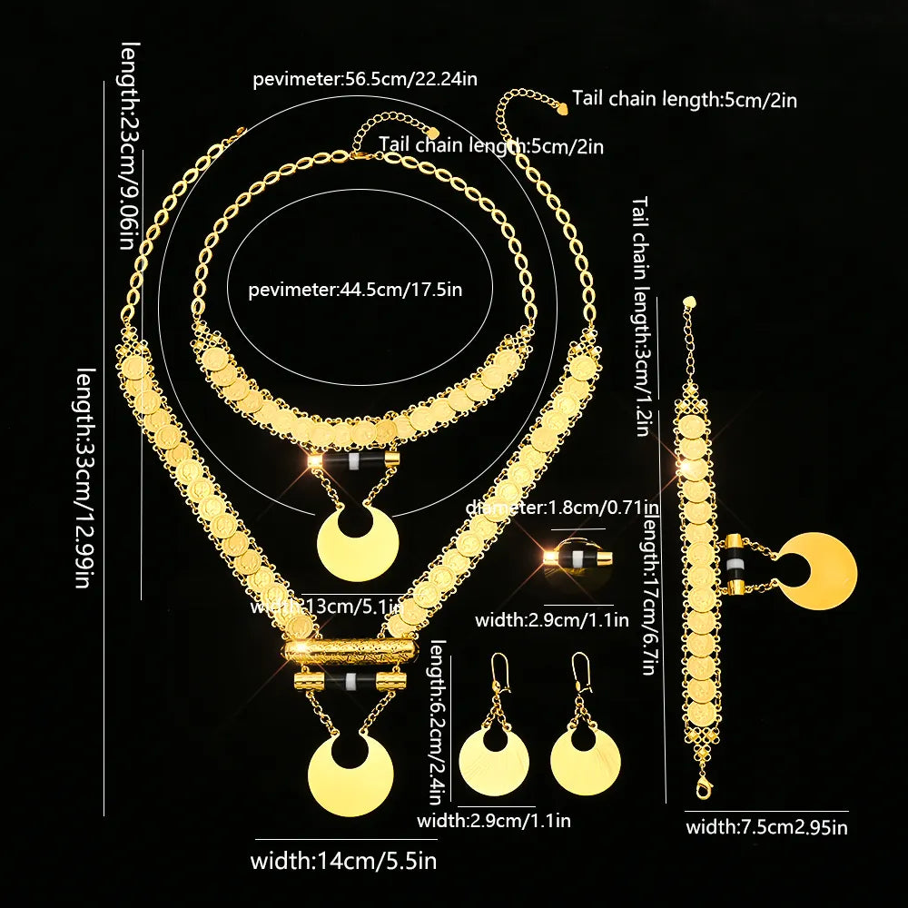 قلادة قمرية دائرية متصلة بعملة معدنية من Someta Jewelry، مجموعة من خمس قطع من إكسسوارات الزفاف النسائية المطلية بالذهب عيار 18 قيراطًا