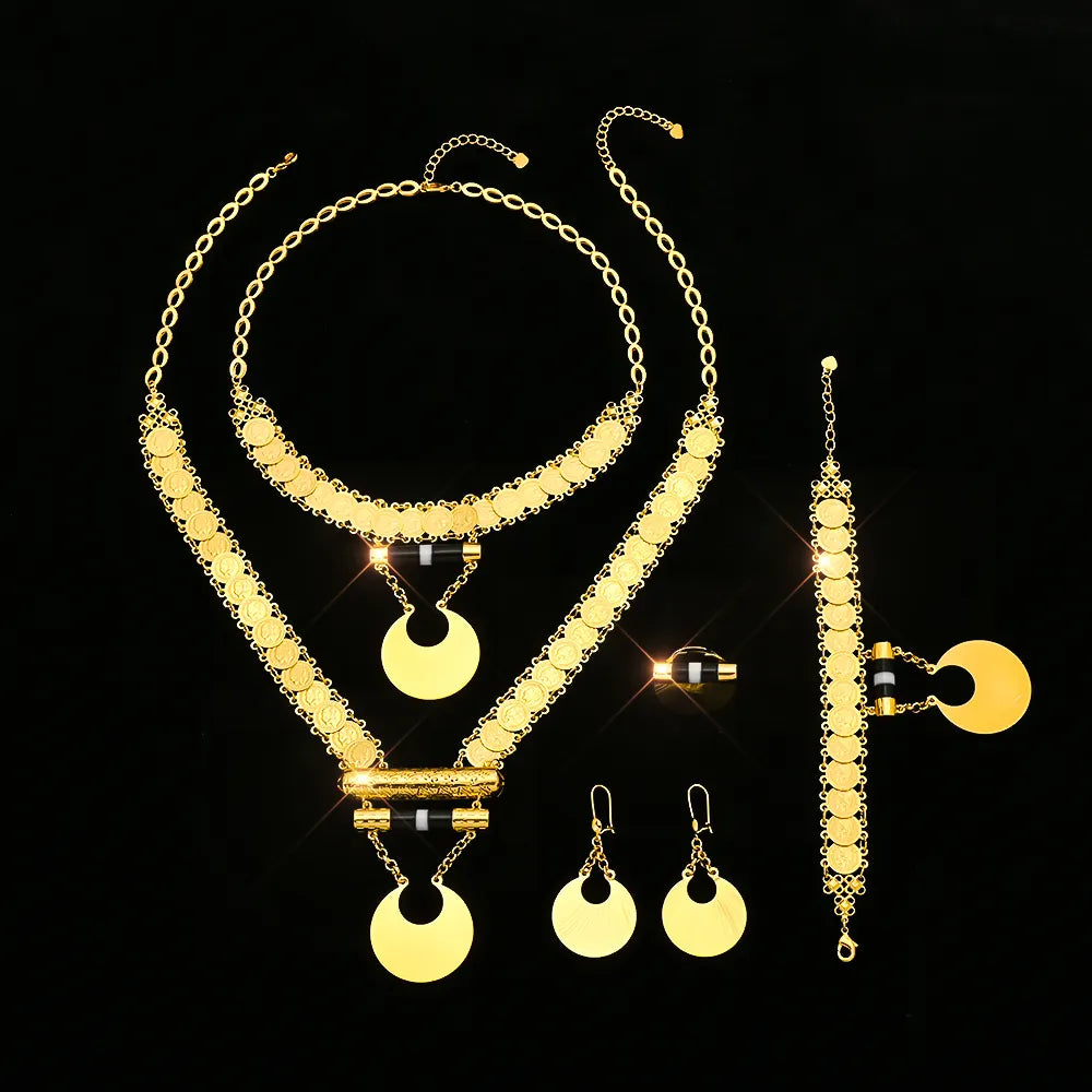 قلادة قمرية دائرية متصلة بعملة معدنية من Someta Jewelry، مجموعة من خمس قطع من إكسسوارات الزفاف النسائية المطلية بالذهب عيار 18 قيراطًا