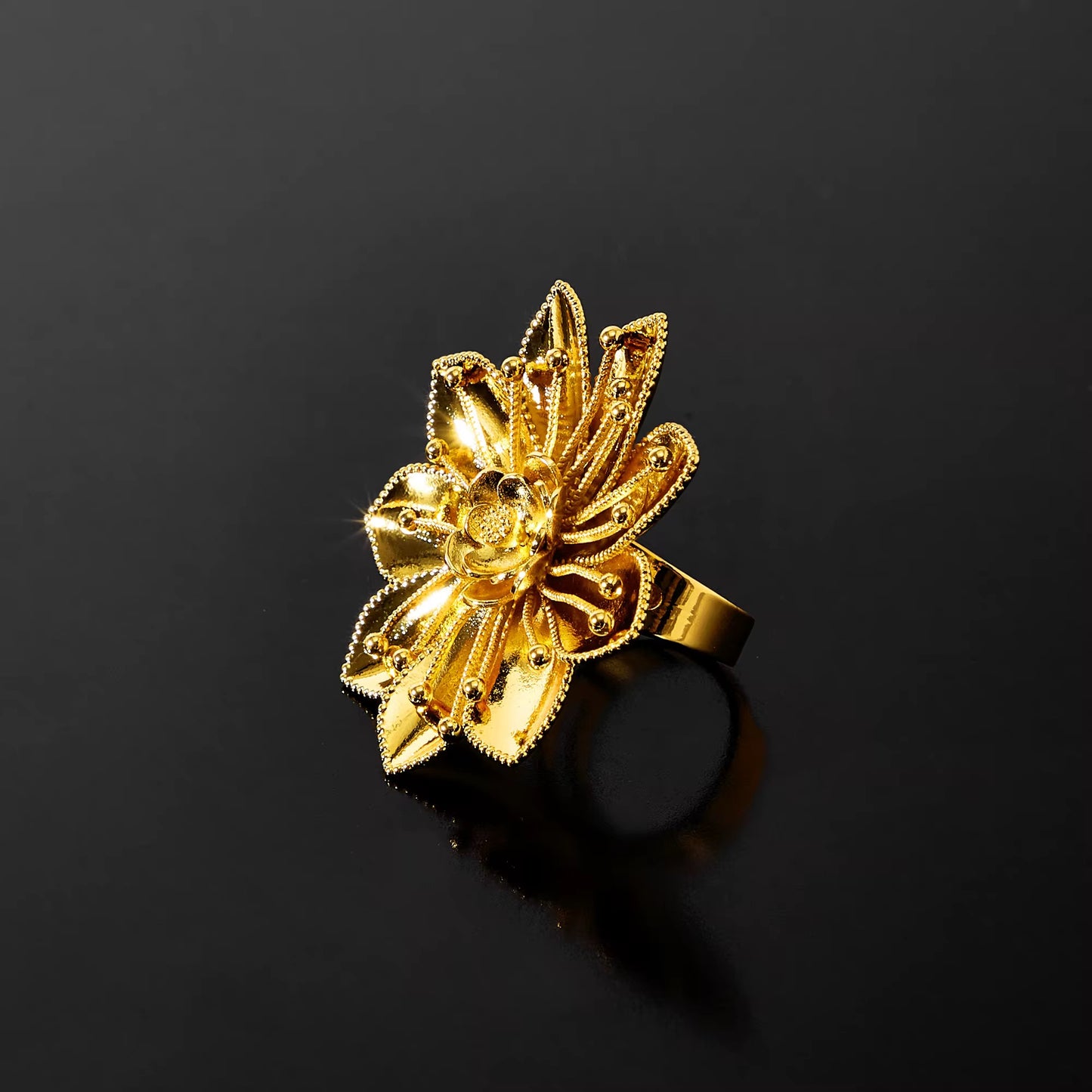 High quality copper Gold Plated Trendy Flower Ring