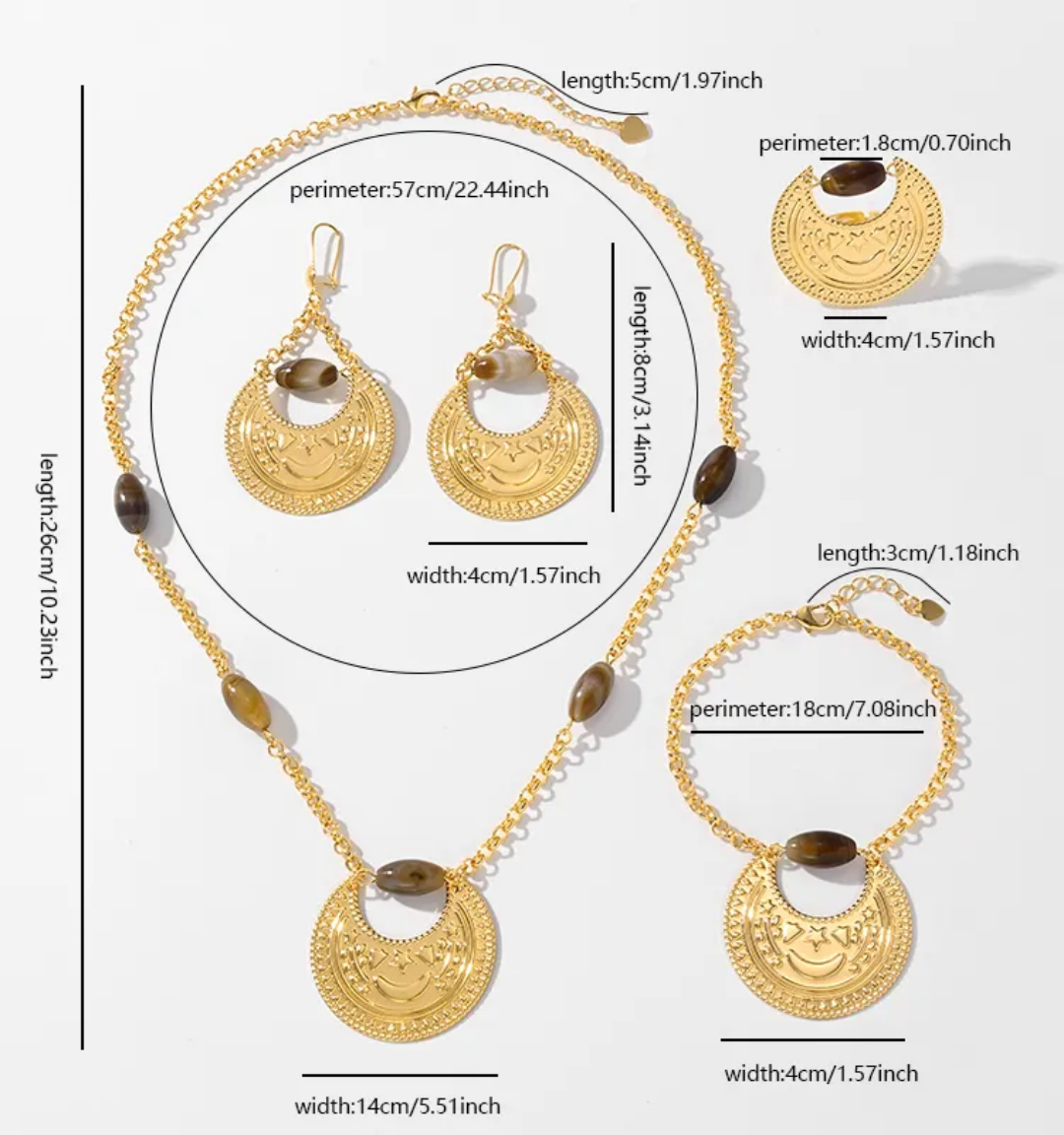 Golden Moon Copper four pieces Women Jewelry Set,RaySha Jewelry Al-Gmr Boba × Someta Collection