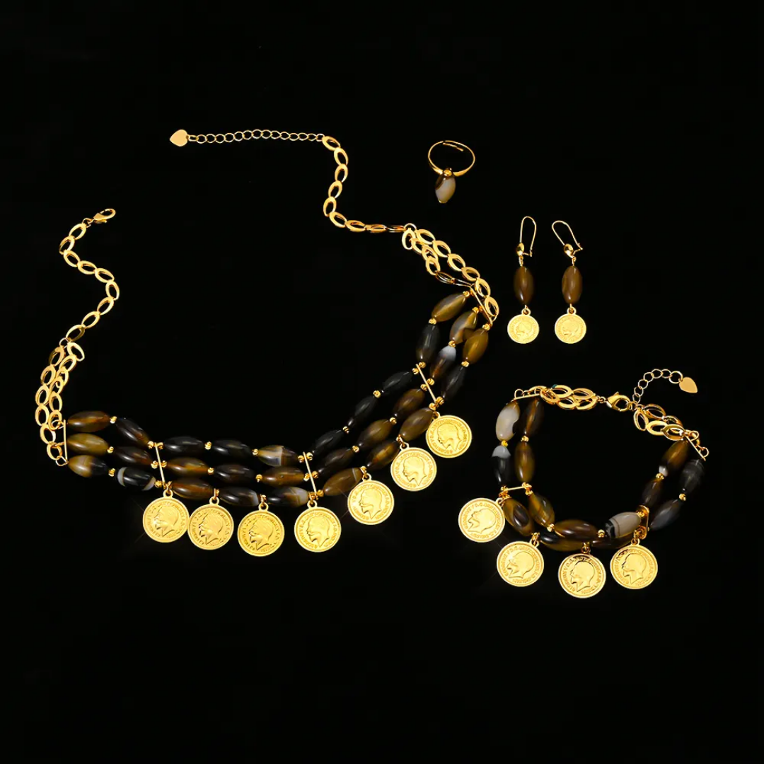 New Trend Sequin Pendant Jewellery Set 18K Gold Plated Jewellery Set of 4 ,RaySha Jewelry Someta Collection
