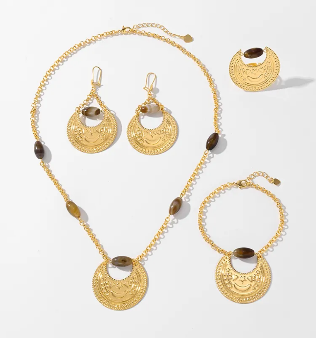 Golden Moon Copper four pieces Women Jewelry Set,RaySha Jewelry Al-Gmr Boba × Someta Collection