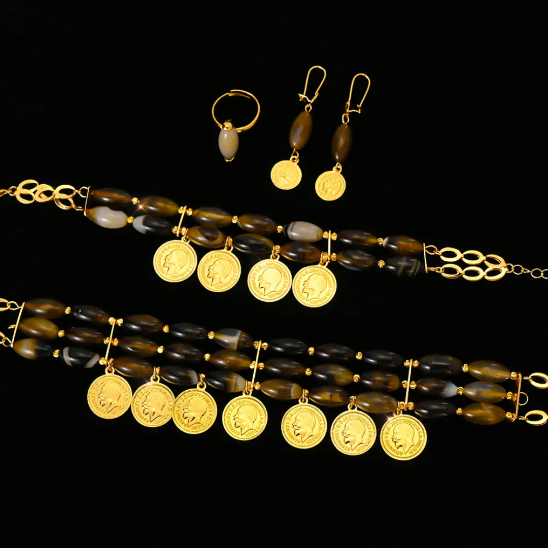 New Trend Sequin Pendant Jewellery Set 18K Gold Plated Jewellery Set of 4 ,RaySha Jewelry Someta Collection