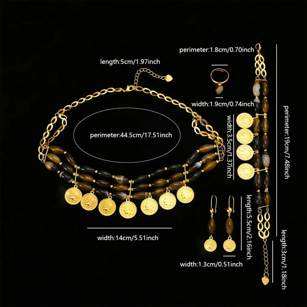 New Trend Sequin Pendant Jewellery Set 18K Gold Plated Jewellery Set of 4 ,RaySha Jewelry Someta Collection