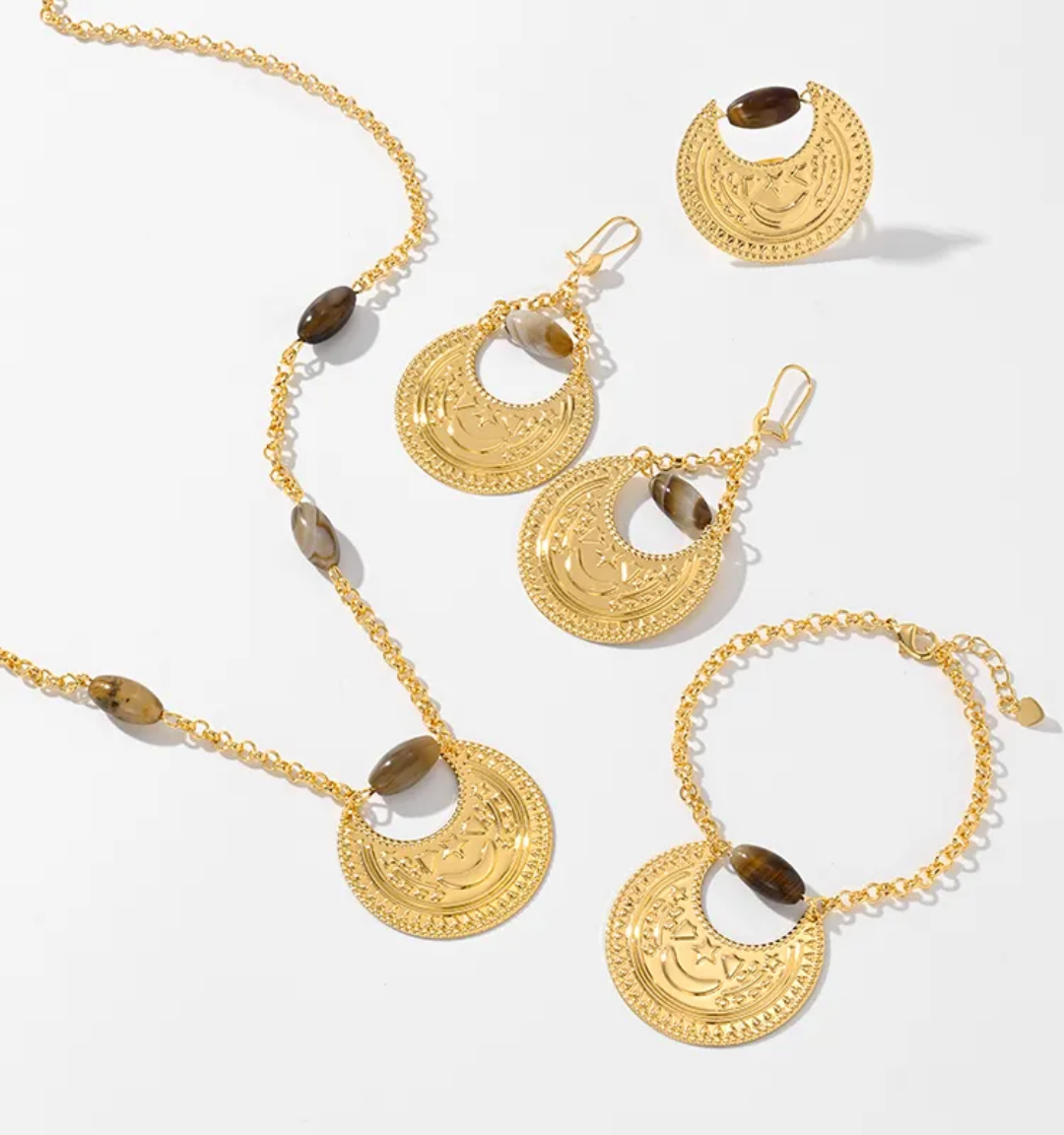 Golden Moon Copper four pieces Women Jewelry Set,RaySha Jewelry Al-Gmr Boba × Someta Collection