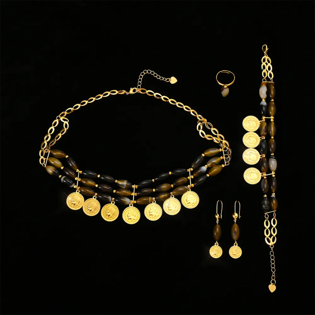New Trend Sequin Pendant Jewellery Set 18K Gold Plated Jewellery Set of 4 ,RaySha Jewelry Someta Collection