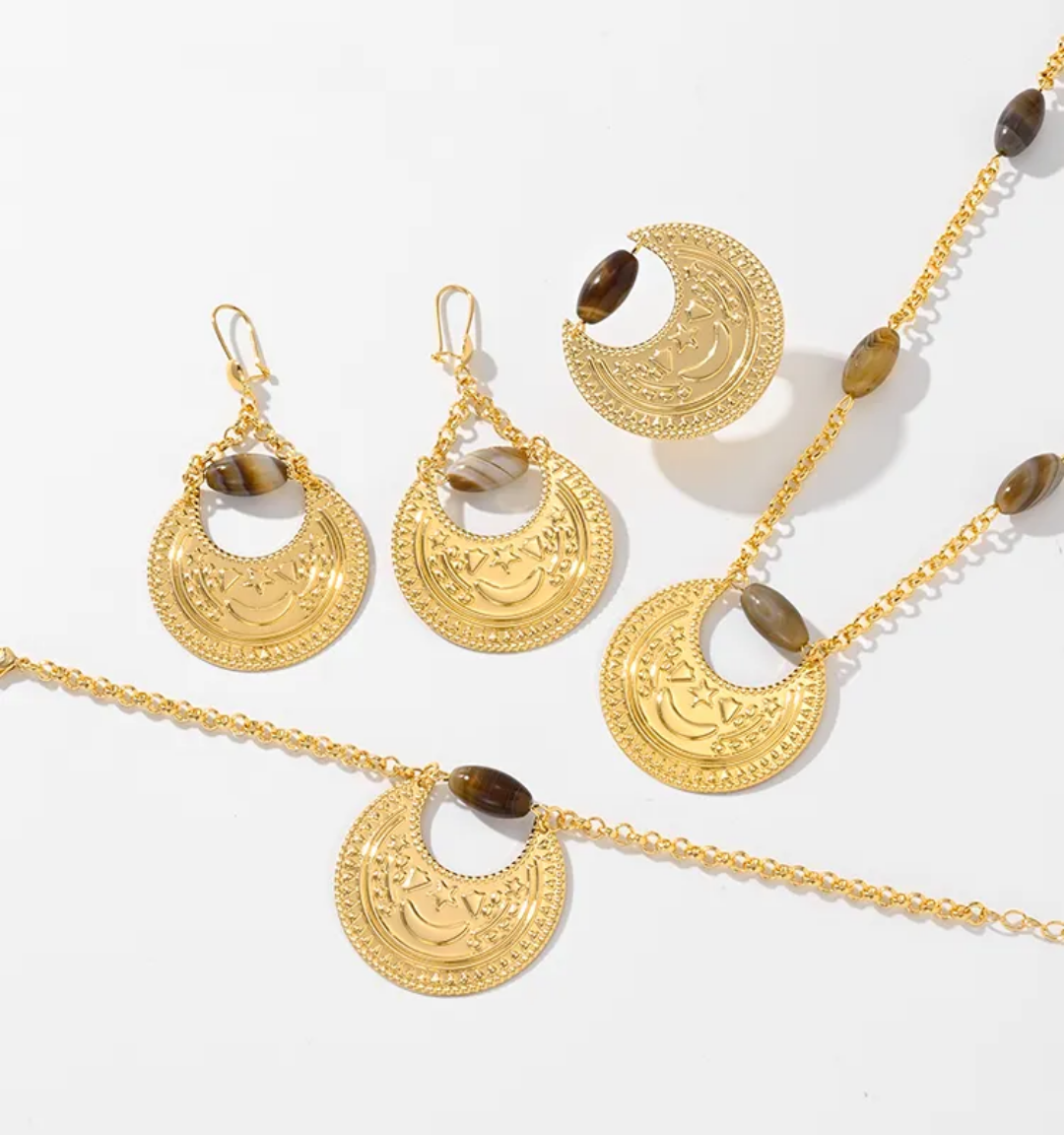 Golden Moon Copper four pieces Women Jewelry Set,RaySha Jewelry Al-Gmr Boba × Someta Collection
