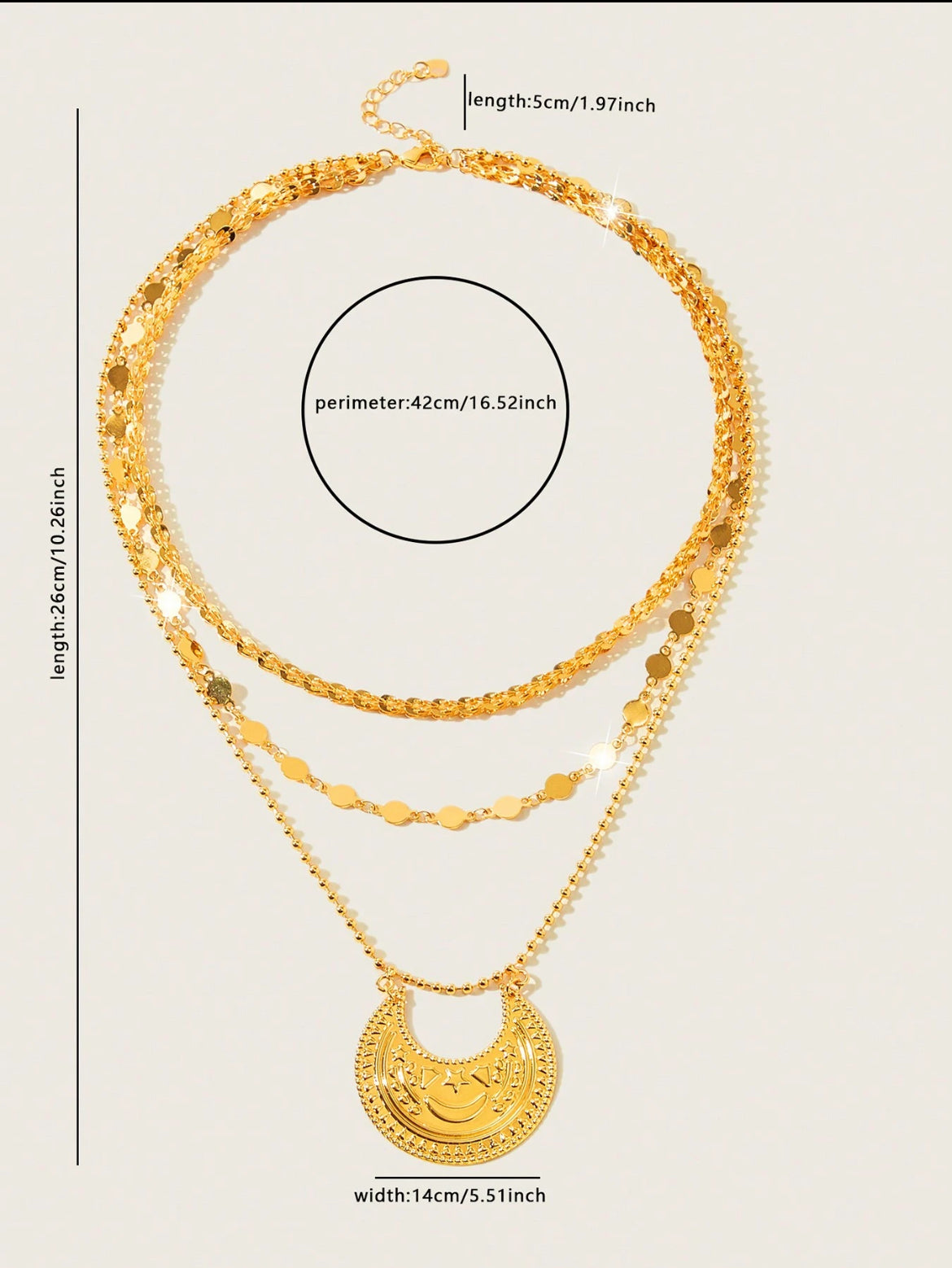 Multi layer with moon design necklace with mATCH EARRINGS