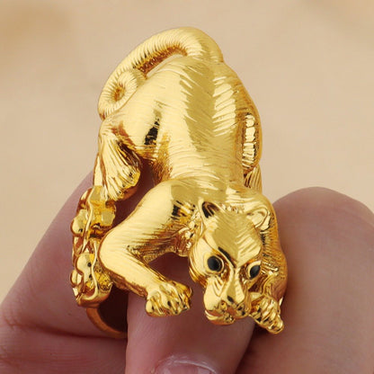 Leopard Bangle with Ring Jewelry Set for Women Dubai Gold Color Cuff Bangle Cocktail Ring
