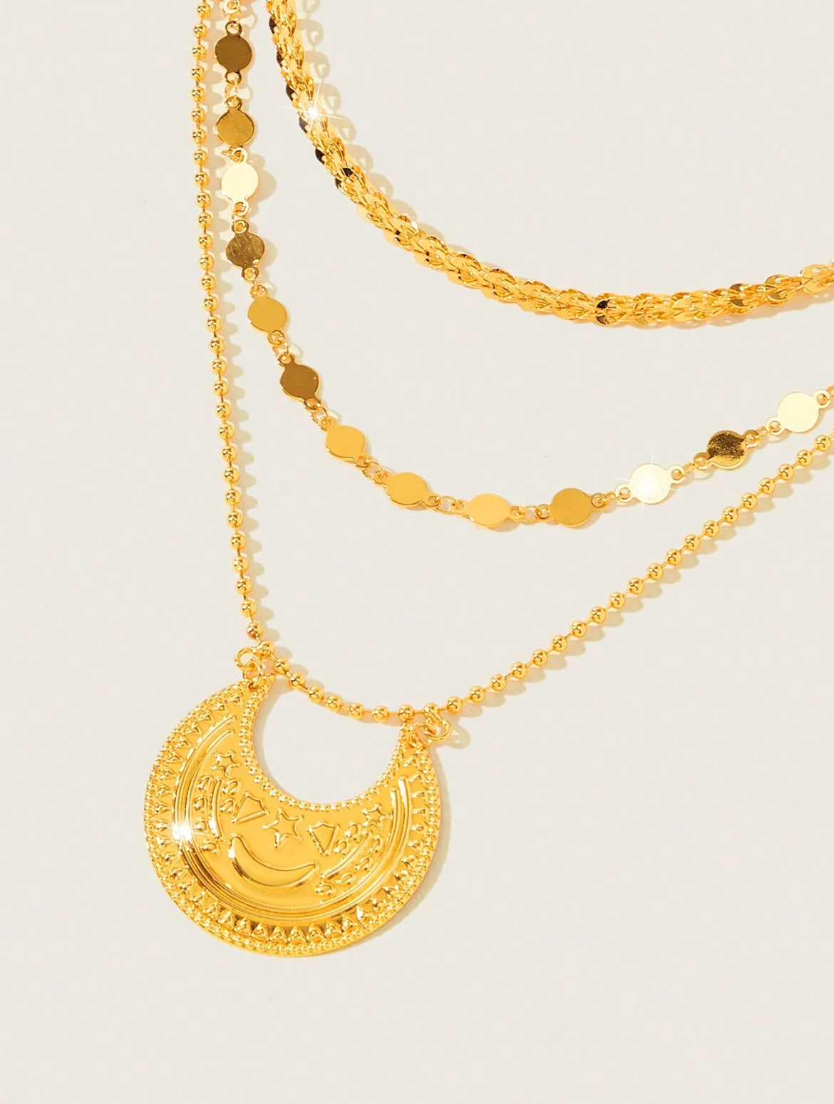 Multi layer with moon design necklace with mATCH EARRINGS