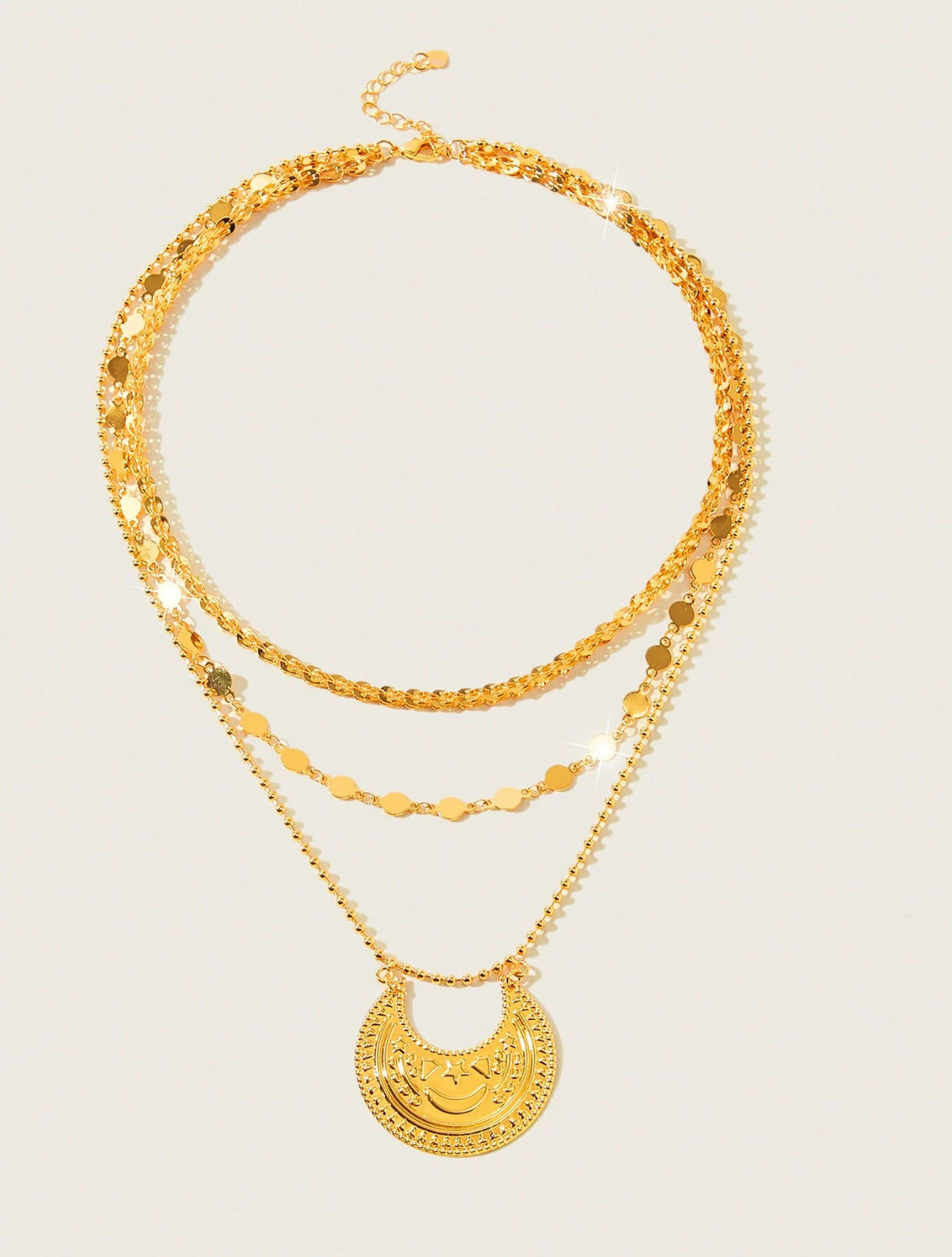 Multi layer with moon design necklace with mATCH EARRINGS