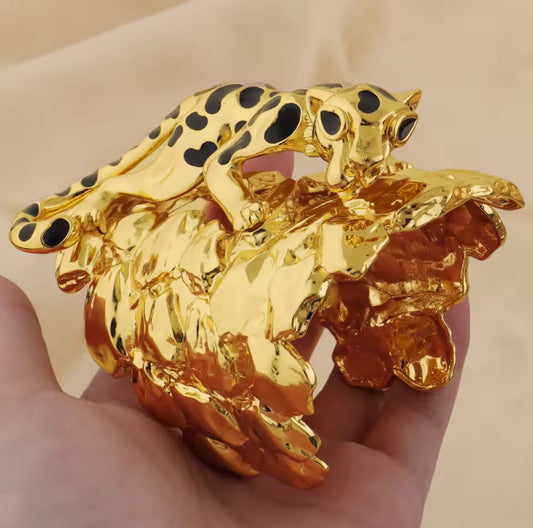 Vintage Black Leopard Jewelry Set | 24K Gold Plated Bangles & Ring for Women