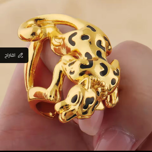 Vintage Black Leopard Jewelry Set | 24K Gold Plated Bangles & Ring for Women