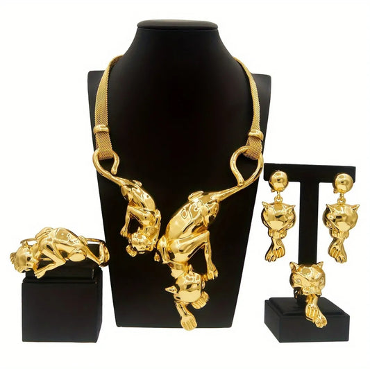5pcs Latest Italian Golden Plated leopard Jewelry Set