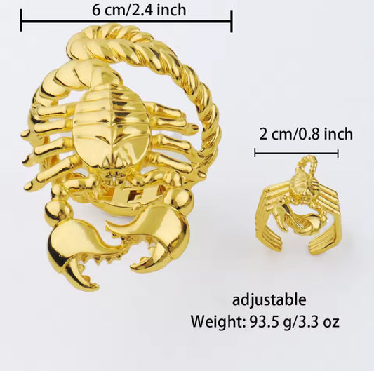 Vintage Scorpion Jewelry Set – 18K Gold Plated Bangles & Adjustable Ring for Women