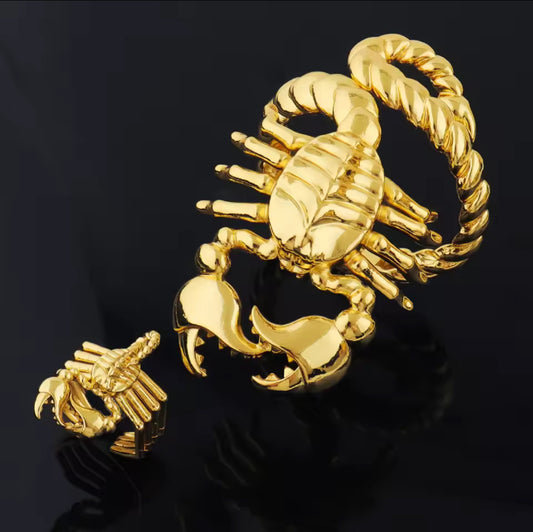 Vintage Scorpion Jewelry Set – 18K Gold Plated Bangles & Adjustable Ring for Women
