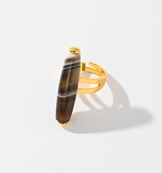 Stylish Brown and White Striped Stone Ring Suitable for Women in the Middle East Gold-plated Ring _ someta collection