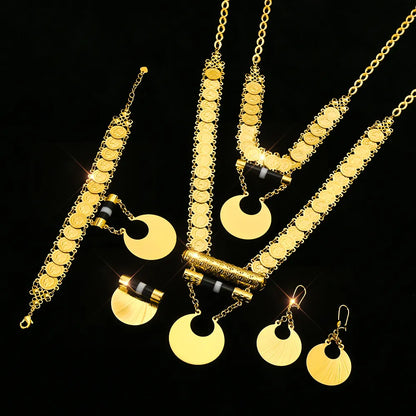 قلادة قمرية دائرية متصلة بعملة معدنية من Someta Jewelry، مجموعة من خمس قطع من إكسسوارات الزفاف النسائية المطلية بالذهب عيار 18 قيراطًا 