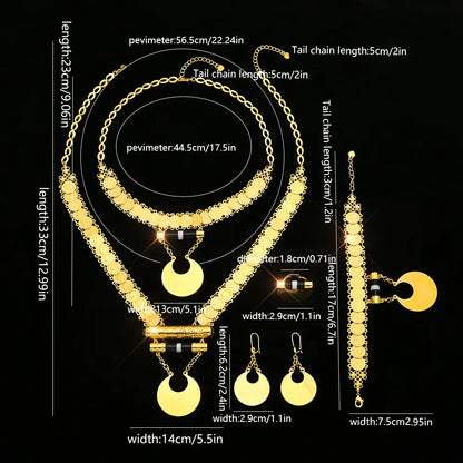 قلادة قمرية دائرية متصلة بعملة معدنية من Someta Jewelry، مجموعة من خمس قطع من إكسسوارات الزفاف النسائية المطلية بالذهب عيار 18 قيراطًا 