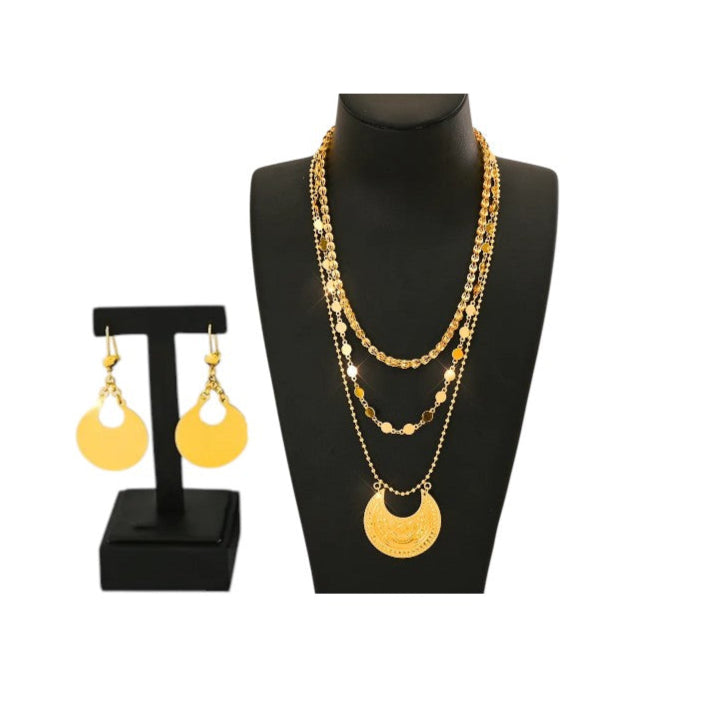 Multi layer with moon design necklace with mATCH EARRINGS