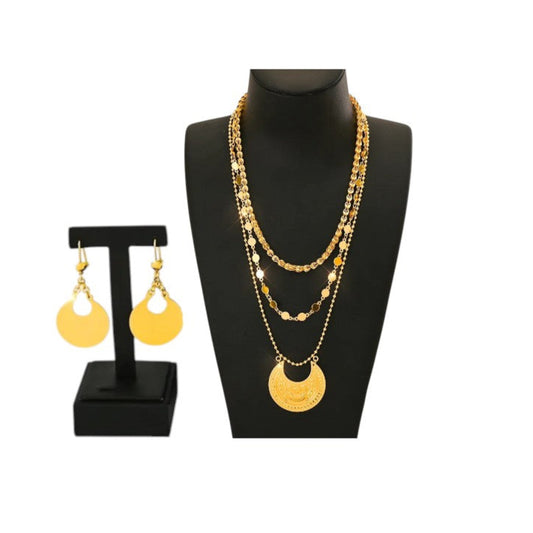 Multi layer with moon design necklace with mATCH EARRINGS