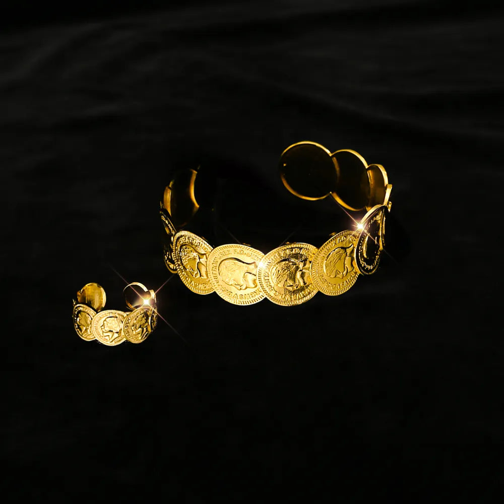 Arabian Style Luxury Elegant Type Bracelet Ring Jewelry Two-piece Set of Women's Accessories