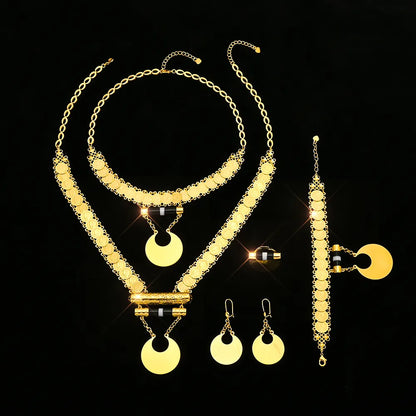 قلادة قمرية دائرية متصلة بعملة معدنية من Someta Jewelry، مجموعة من خمس قطع من إكسسوارات الزفاف النسائية المطلية بالذهب عيار 18 قيراطًا 