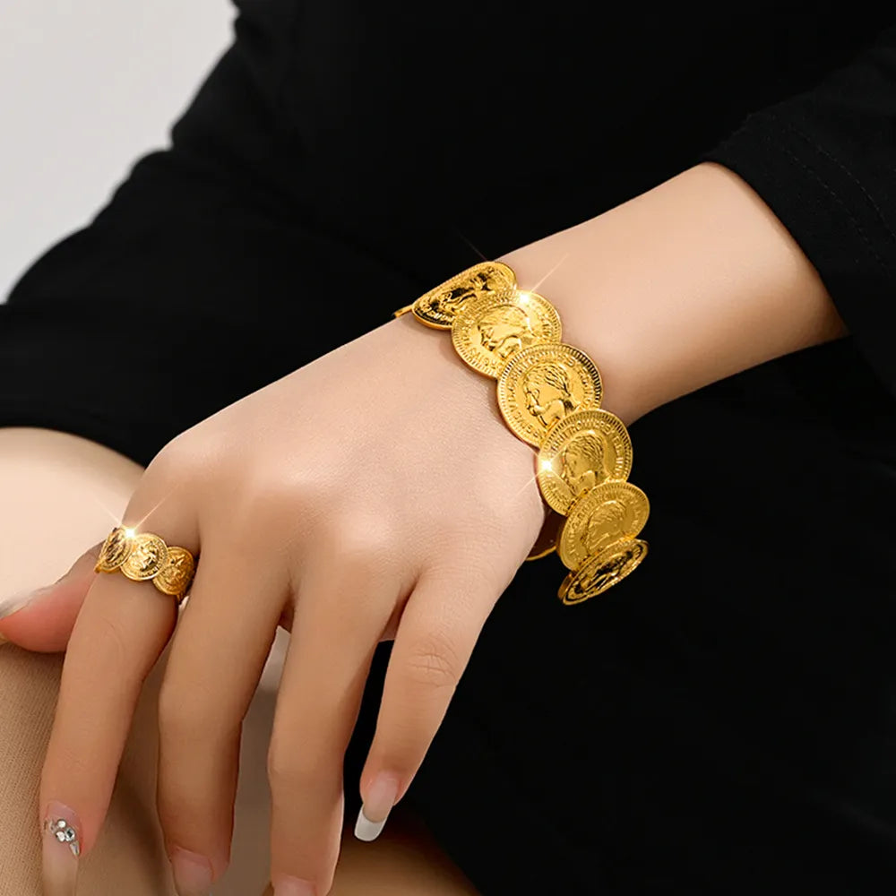 Arabian Style Luxury Elegant Type Bracelet Ring Jewelry Two-piece Set of Women's Accessories