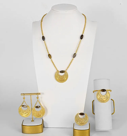 Golden Moon Copper four pieces Women Jewelry Set,RaySha Jewelry Al-Gmr Boba × Someta Collection
