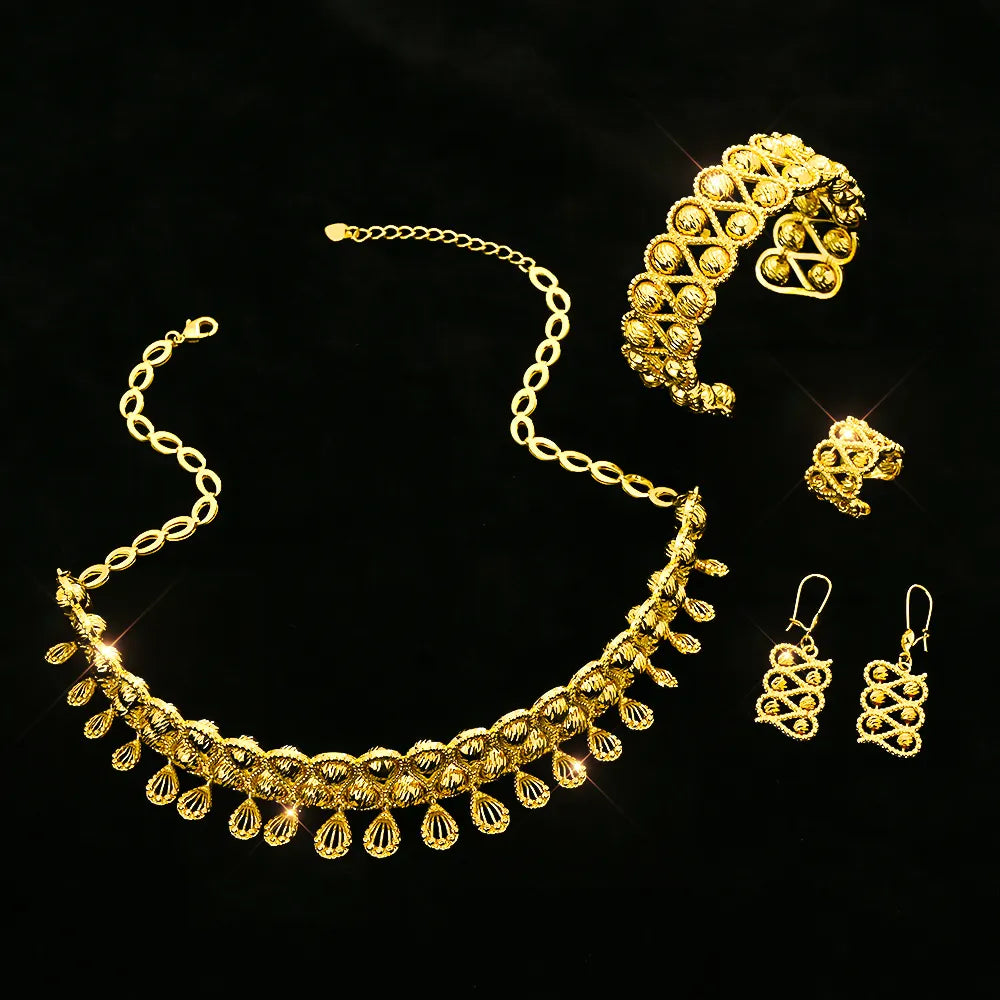 New Middle East Design Pendant Necklace High-end Type Jewelry Raysha Jewelry Set, Collar Bracelet Earrings Ring