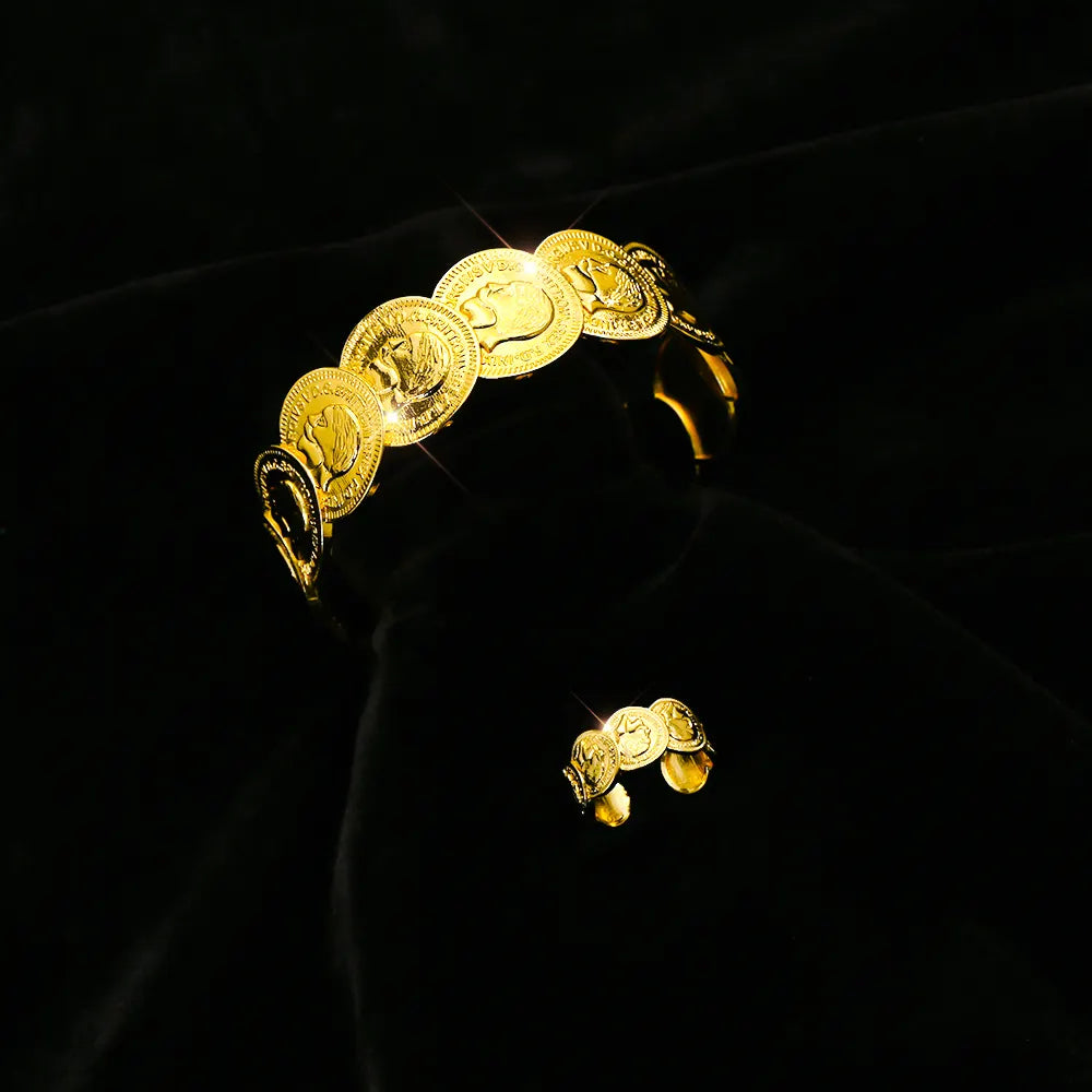 Arabian Style Luxury Elegant Type Bracelet Ring Jewelry Two-piece Set of Women's Accessories