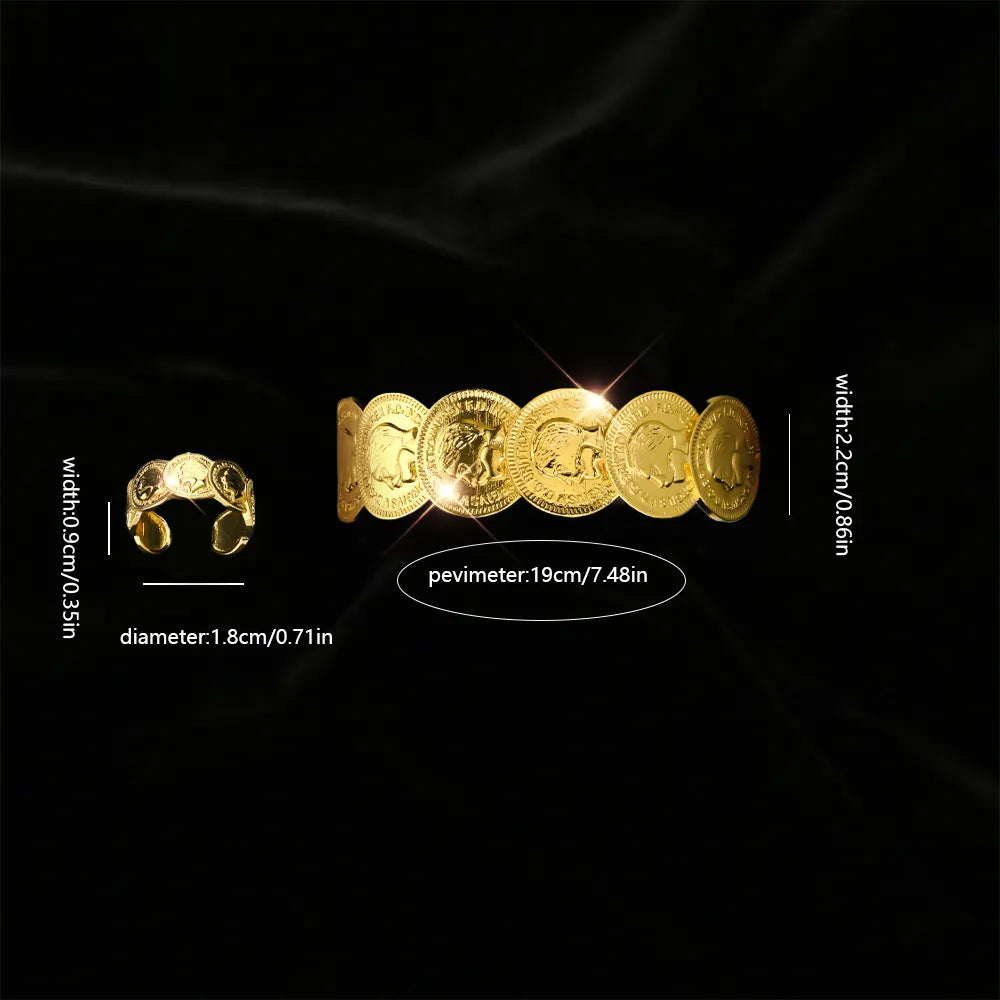 Arabian Style Luxury Elegant Type Bracelet Ring Jewelry Two-piece Set of Women's Accessories