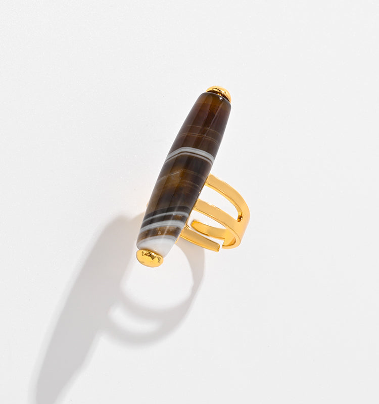Stylish Brown and White Striped Stone Ring Suitable for Women in the Middle East Gold-plated Ring _ someta collection