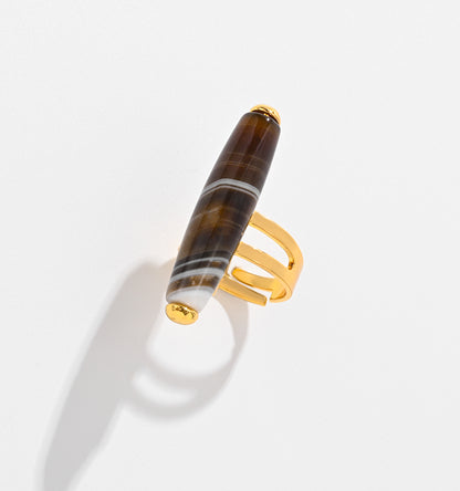Stylish Brown and White Striped Stone Ring Suitable for Women in the Middle East Gold-plated Ring _ someta collection