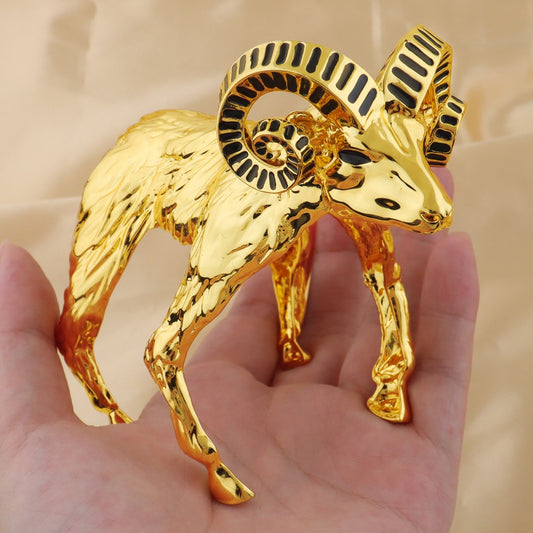 Retro Sheep Head Jewelry Set – 24K Gold Bangles & Gothic Fashion Ring for Women