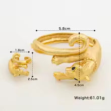 Bracelet with Ring Set 18k Gold Color Hand Bangle Cocktail Ring Set - Leopard 3D jewelery