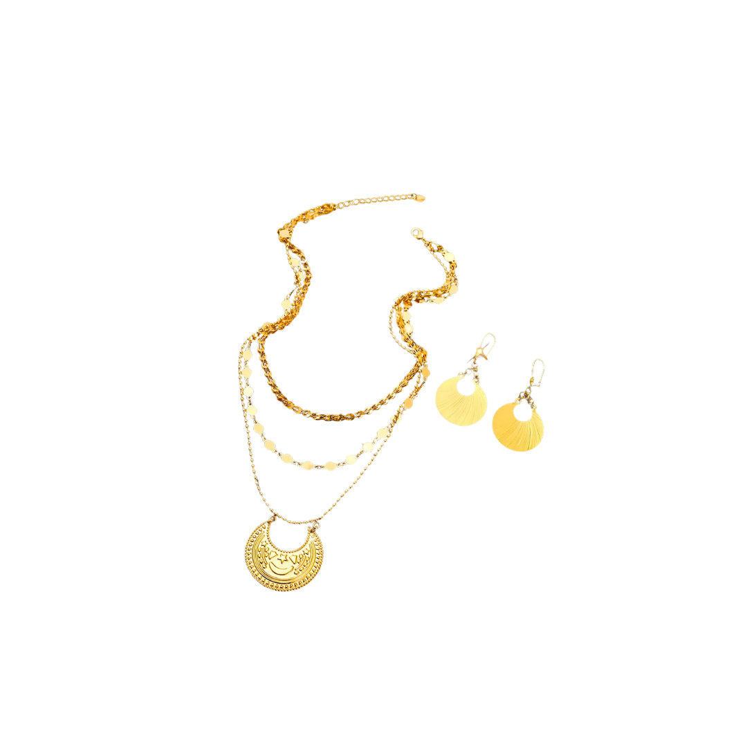 Multi layer with moon design necklace with mATCH EARRINGS