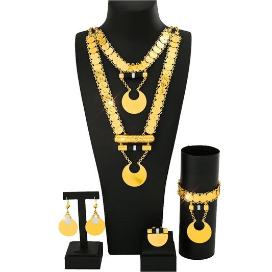 Round Moon Pendant Connected Coin Pendant Someta Jewelry Five-piece Set of 18K Gold Plated Women's Wedding Accessories