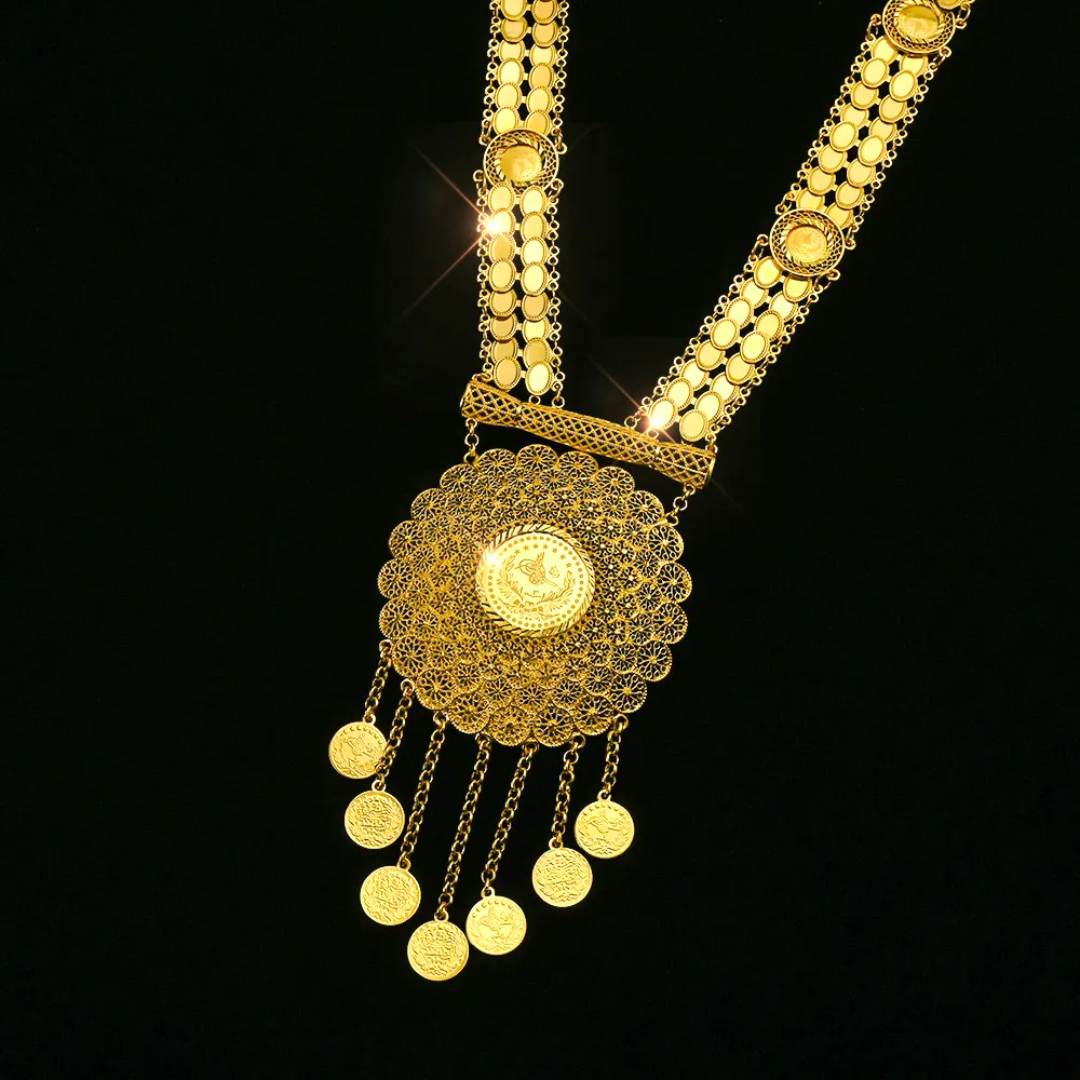 Coins long and big necklace from RaySha Jewelry new collection