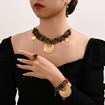 Middle East Jewelry Sets Trends UAE Dubai Style High-end Elegant 18K Jewelry Set Necklace Bracelet Earrings Ring Set,RaySha Jewelry Al-Gmr Boba × Someta Collection