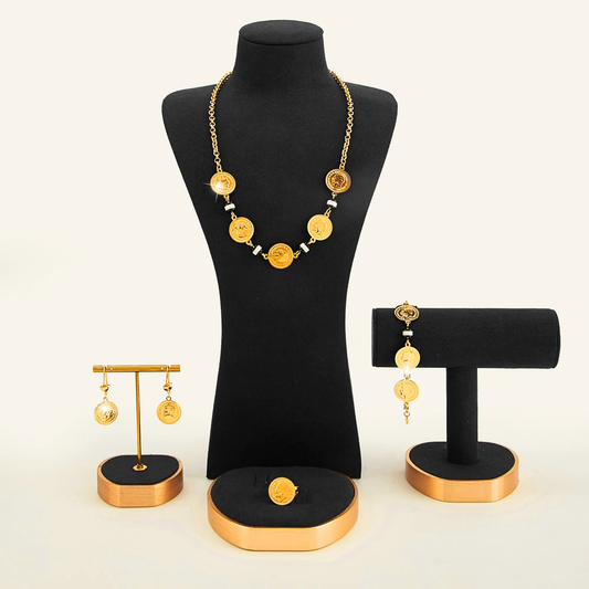 New Design Elegant Temperament Round Pendant Link Necklace Bracelet Ring Earrings Jewelry Set , RaySha Jewelry Someta Collection