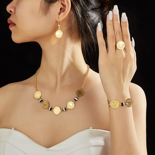 New Design Elegant Temperament Round Pendant Link Necklace Bracelet Ring Earrings Jewelry Set , RaySha Jewelry Someta Collection