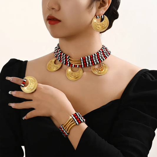 Arabic Style New Luxury Elegent Four Pieces Jewellery Set, RaySha Jewelry Al-Gmr Boba Collection