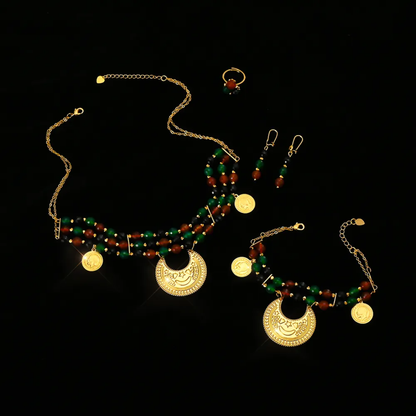 Middle East Jewelry Sets Trends UAE Dubai Style High-end Elegant 18K Jewelry Set Necklace Bracelet Earrings Ring Set,RaySha Jewelry Al-Gmr Boba × Someta Collection