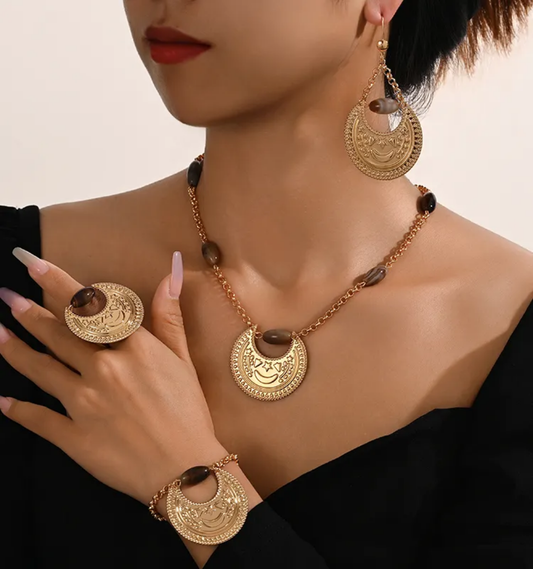 Golden Moon Copper four pieces Women Jewelry Set,RaySha Jewelry Al-Gmr Boba × Someta Collection