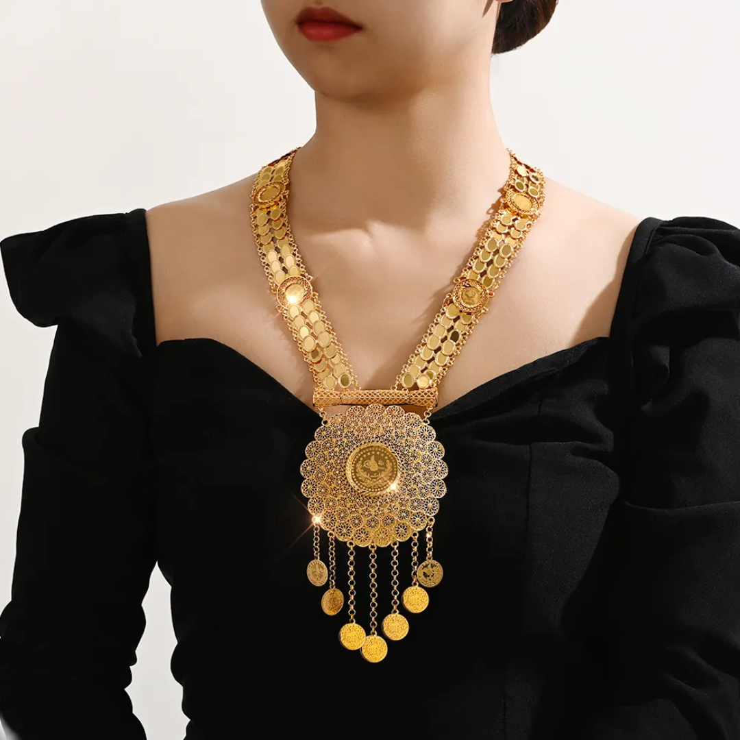 Coins long and big necklace from RaySha Jewelry new collection